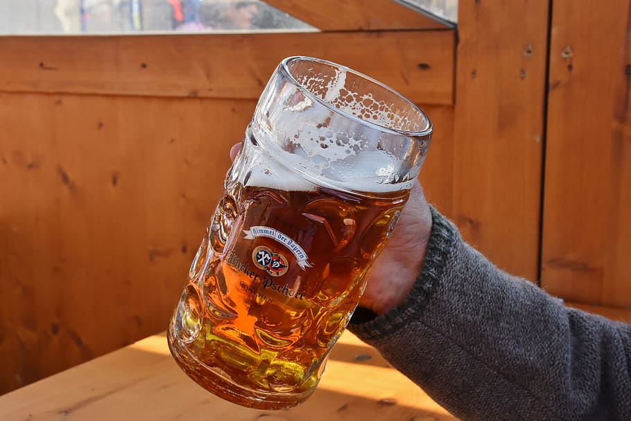 person, holding, glass beer mug, filled, orange, liquid, Beer Mug, Sat, Glass, Bavaria