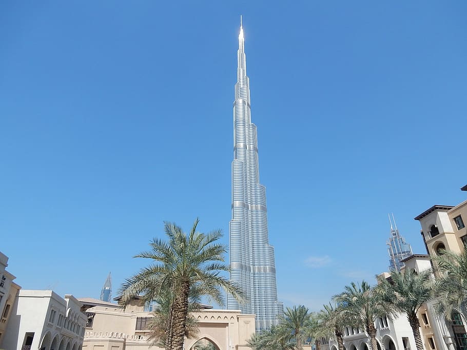 Burj Kalifa, Dubai, Emiratos, arquitectura, el edificio más alto del mundo, rascacielos, famoso lugar, Emiratos Árabes Unidos, estructura construida, exterior del edificio