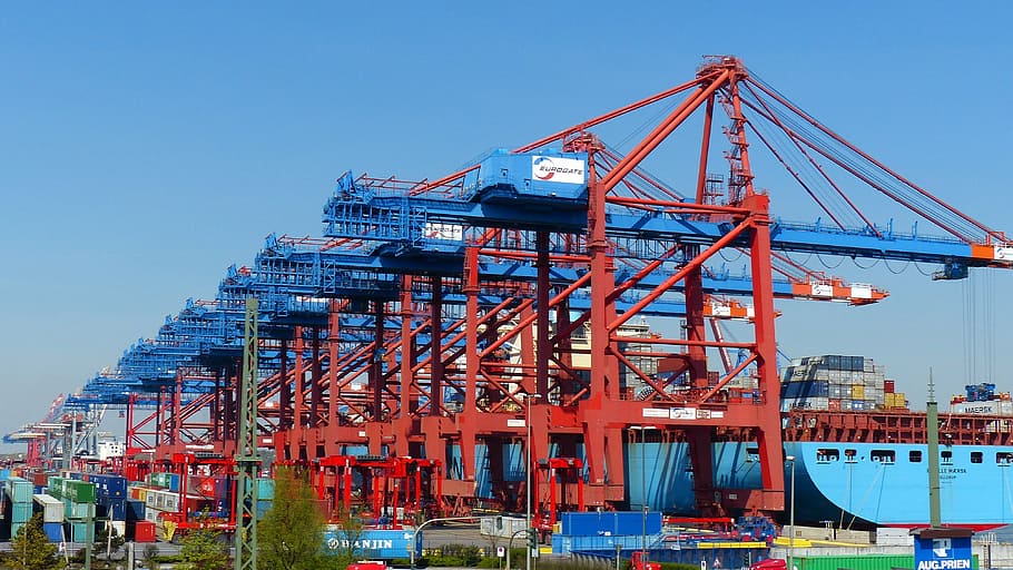 cargo station, container gantry crane, container, container handling, container ship, port, cargo, hamburg port, freighter, terminal