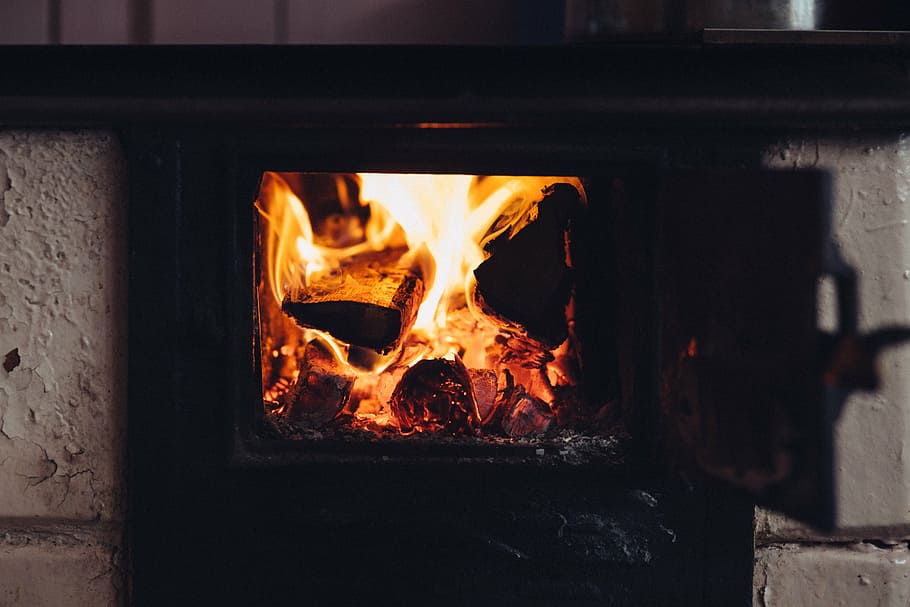 fechar lareira, velho, fogão, quente, fogo, flama, lenha, ardente, fogo - fenômeno natural, calor - temperatura