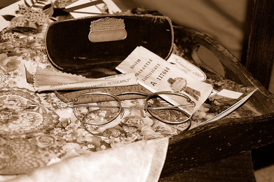 eyeglasses, vintage, old, sepia, victorian, close-up, wealth, jewelry, finance, ring
