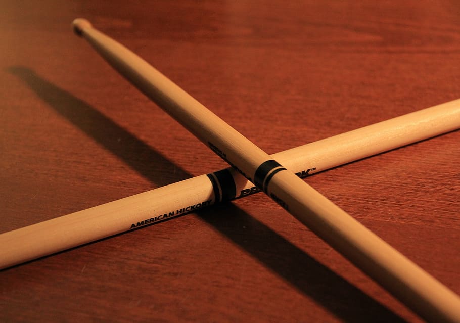 pair, brown, drumsticks, wooden, table, drum sticks, music, drum, instrument, sound