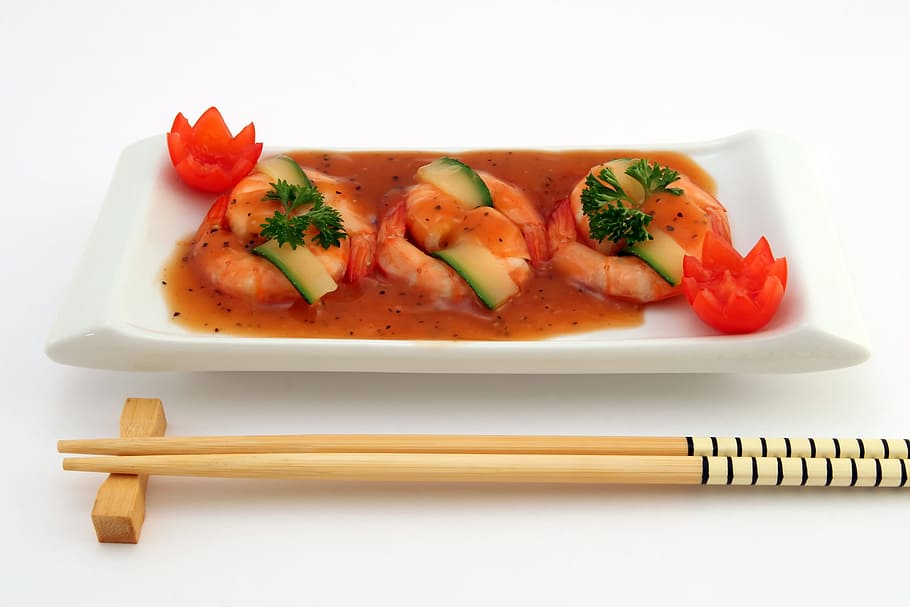 shrimp dish, white, ceramic, plate, Broiled, Calories, Catering, Cellulite, chinese, cholesterol