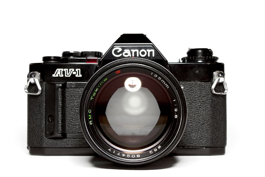 negro, canon av, av-1, cámara de cine, analógico, Canon, lente, Hipster, fotografía, cámara