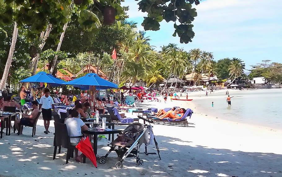 playa, chaweng, samui, tailandia, viajar, playa chaweng, koh samui, cenas en la playa, comer en la playa, playa samui