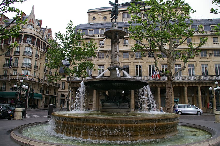fountain, paris, france, europe, plaza, architecture, building exterior, built structure, city, building