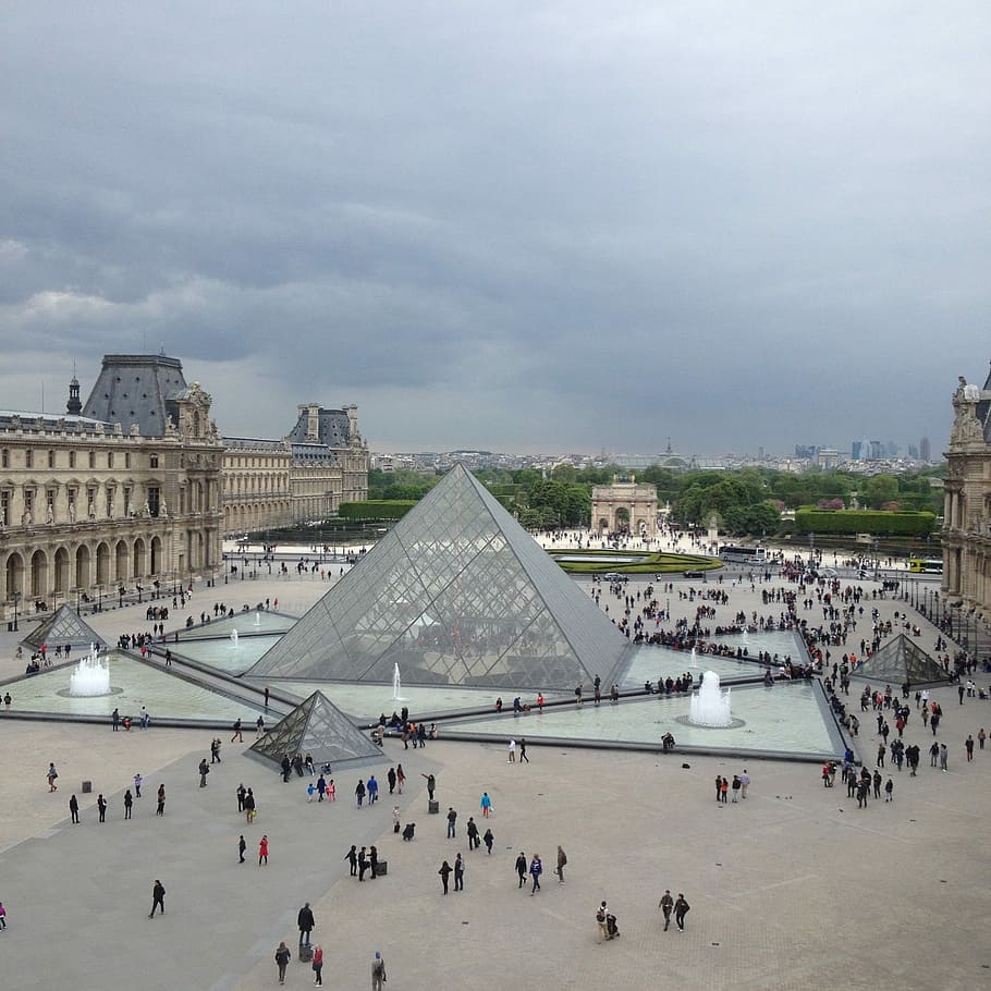 Monument, Paris, Heritage, Louvre, glass pyramid, symbol, large group of people, travel destinations, pyramid, built structure