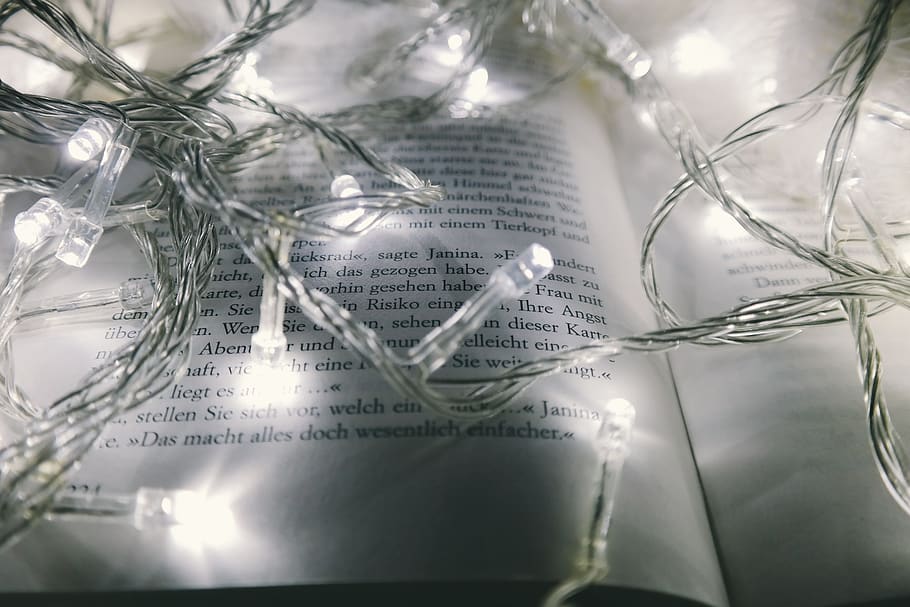 book, read, letter, text, christmas, lights, blur, bokeh, electricity, close-up