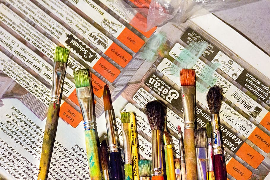 assorted-color paintbrush set, brush, color, art, painting, artists, paint, text, paper currency, currency
