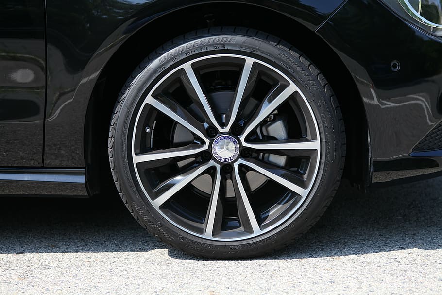 cinza, mercedes-benz 5-, 5 raios, roda do veículo, pneu, carro, rodas, roda, terra veículo, transporte