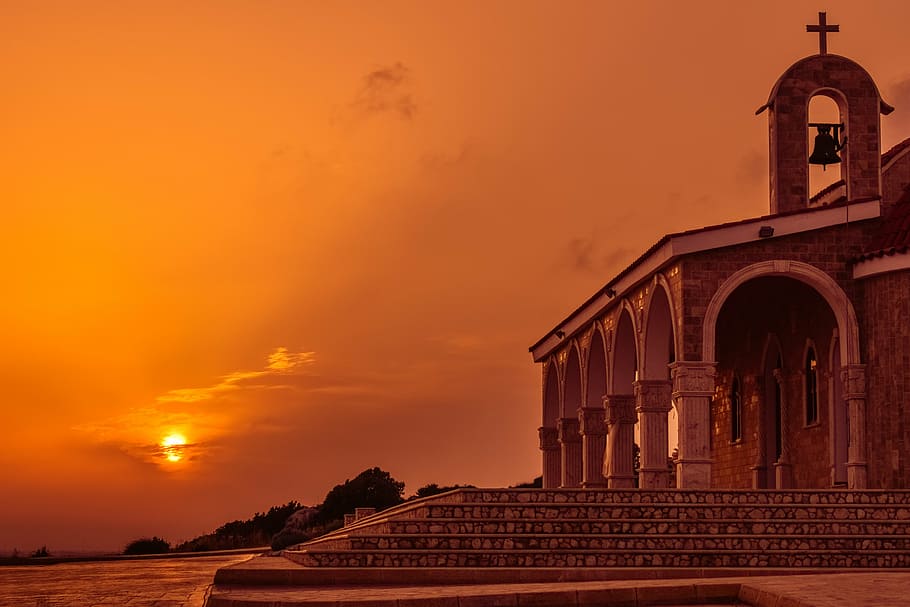 brown, concrete, church, sunset, cyprus, ayia napa, afternoon, dusk, ayios epifanios, orthodox