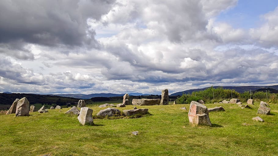Escocia, Aberdeenshire, Dee, Tal, dee-tal, círculo de piedra, viejo, históricamente, místico, cielo