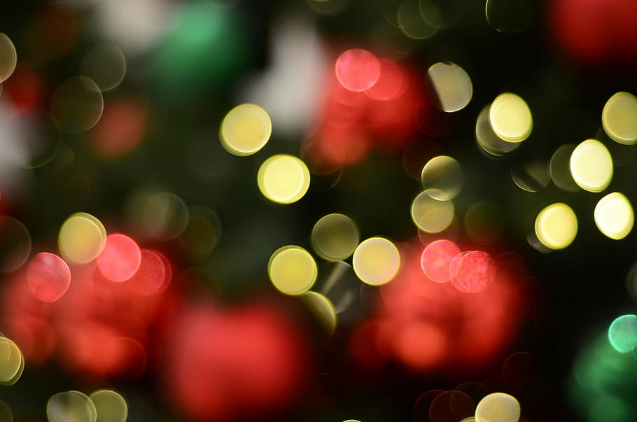 luzes de bokeh de cores sortidas, ouro, círculos, plano de fundo, verde, vermelho, desfoque, resumo, fim de semana, natal