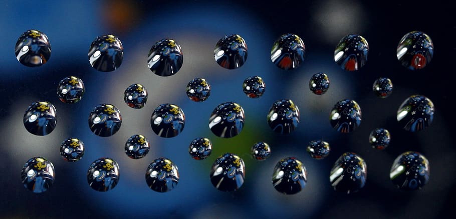 water droplets, macro, refractive, in a row, order, large group of objects, indoors, repetition, conformity, education