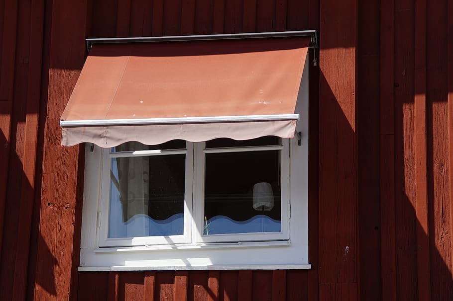 sweden, window, awning, building, facade, village, scandinavia, woodhouse, red, architecture