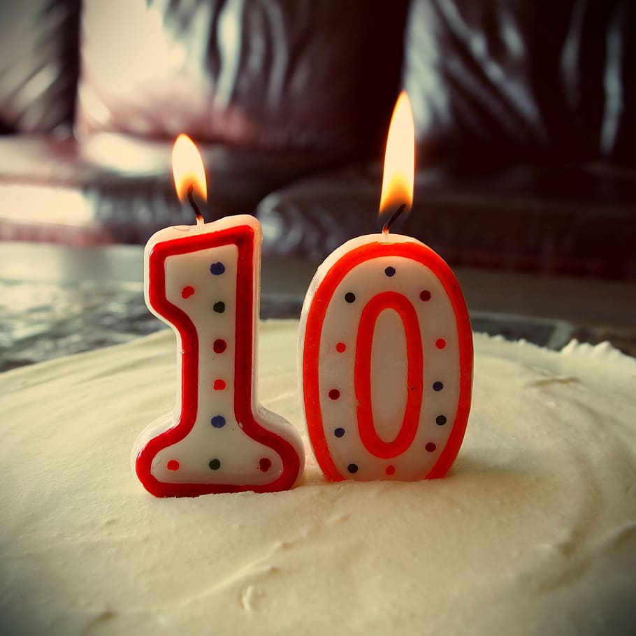 branco, vermelho, 10 velas de bolo, bolo, vela, ano, festa, aniversário, bolo de queijo, velas