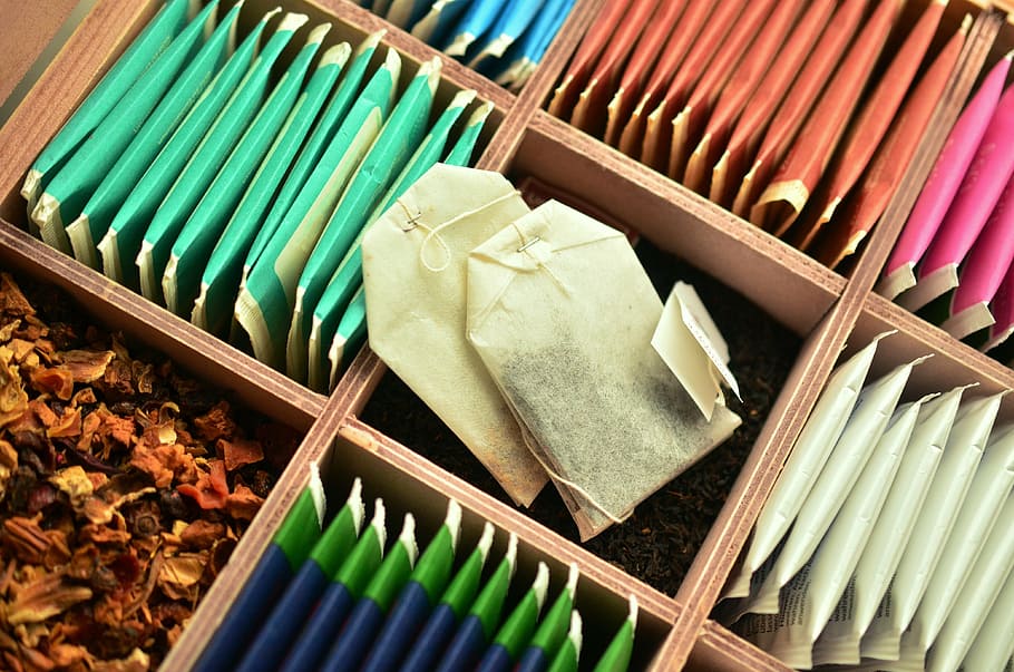 teabag, cubby shelf, tee, tea bags, teas, drink, herbal tea, fruit tea, tea box, box