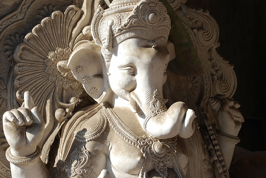 white ganesh statue, wisdom, innocence, humility, lord, shri ganesha, statue, sculpture, art and craft, human representation