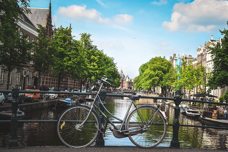 運河, 自転車, アムステルダム, オランダ, 都市, 都市のシーン, 屋外, オランダの文化, 通り, サイクリング