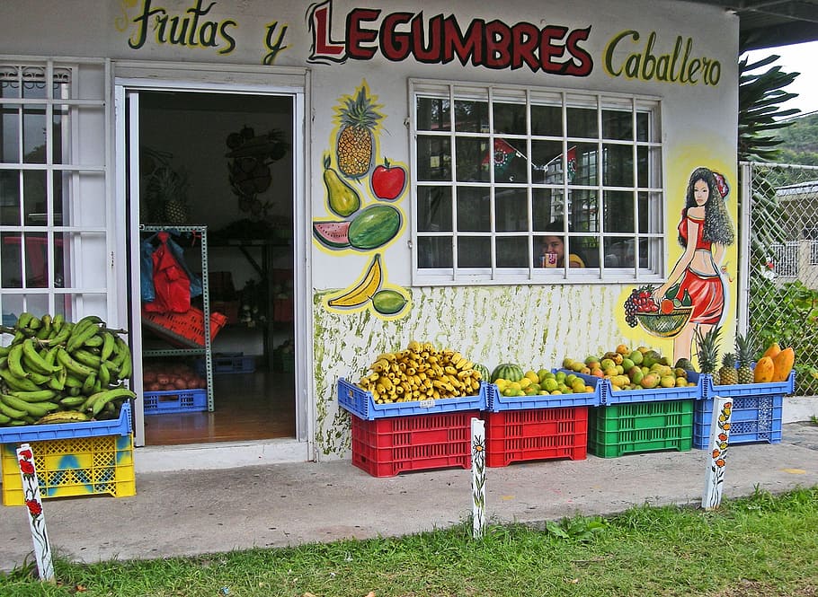 fruits, vegetables, store, bananas, papayas, pineapples, lemons, panama, fruit, food