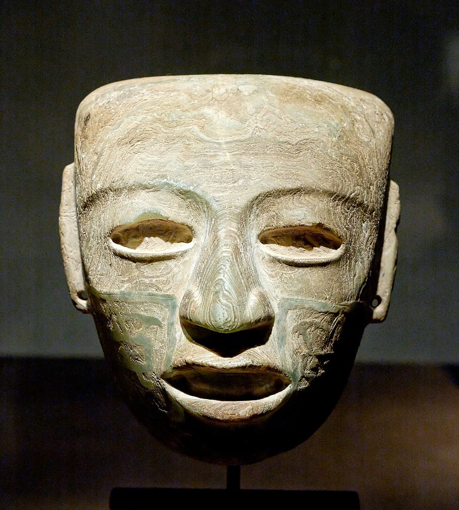 topeng marmer, Marmer, Topeng, Teotihuacan, Meksiko, arkeologi, artefak, budaya, foto, domain publik