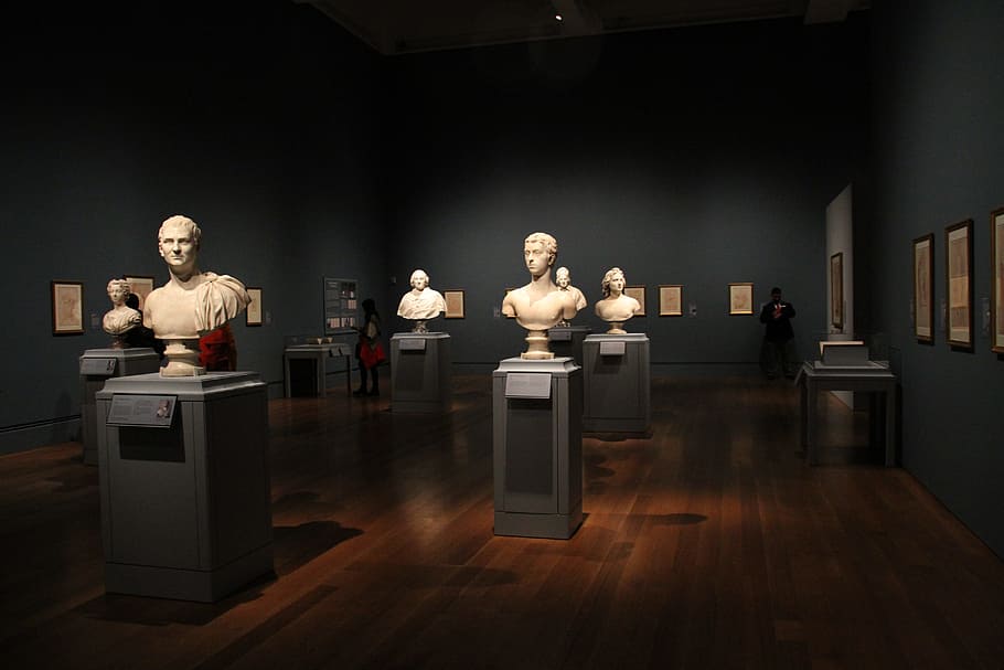 room, busts collection, getty centre, los angeles, museum, architecture, building, design, famous, usa