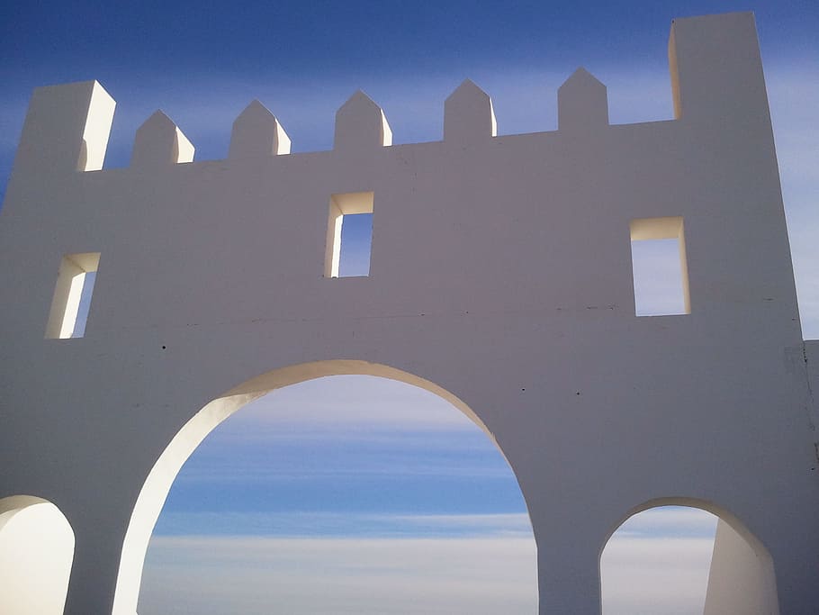 Tunisia, Tozeur, Desert, Sahara, wgite, building, arch, architecture, built Structure, low angle view