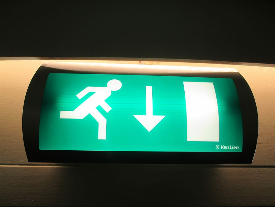 Exit, Emergency, Sign, Escape, Safety, symbol, directional sign, exit sign, emergency exit, arrow symbol
