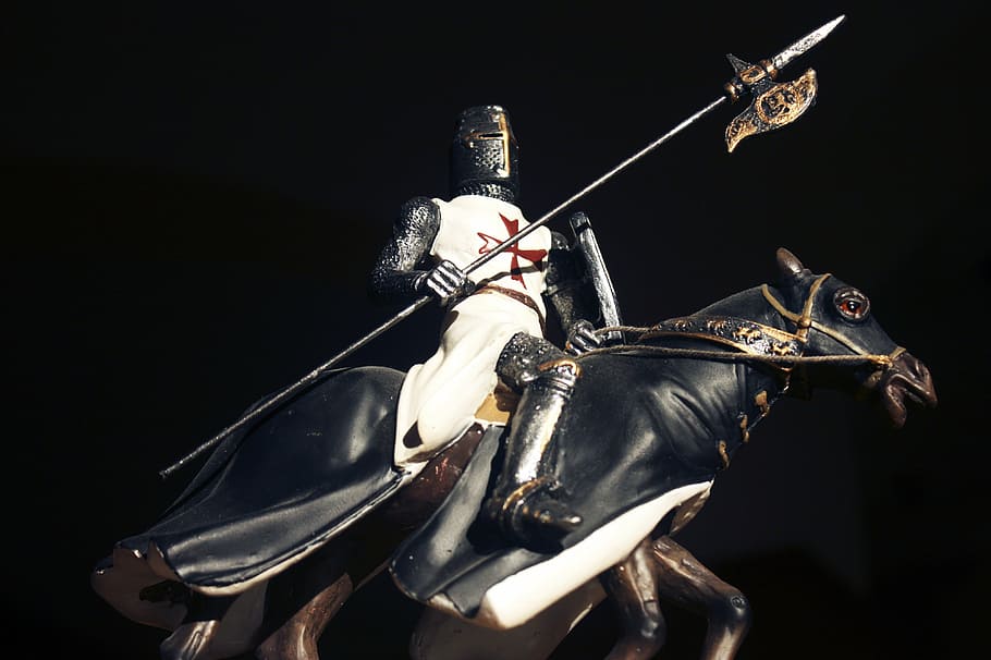 knight, riding, black, horse figurine, crusader, warrior, rider, the figurine, black background, studio shot