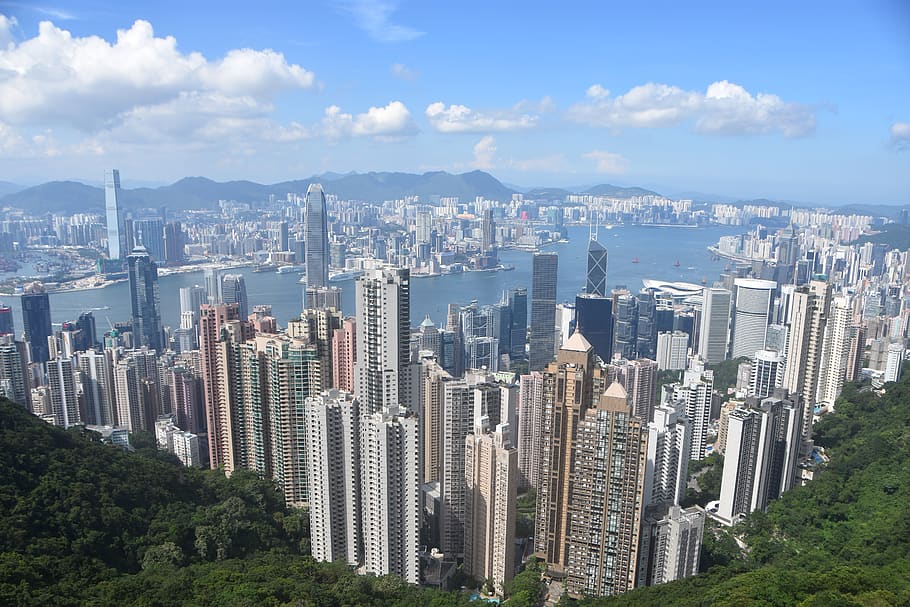hong kong, horizonte, metrópoli, rascacielos, panorama, pico victoria, exterior del edificio, ciudad, arquitectura, estructura construida