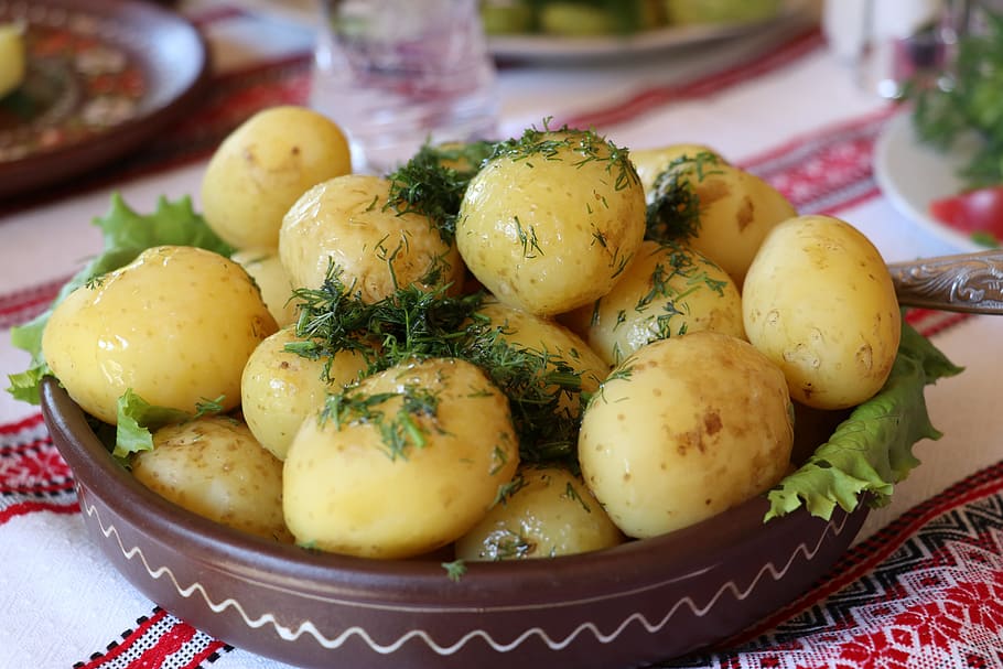baked, potatoes, rosemary, bowl, ukraine, dill, vegetable, food, cuisine, dinner