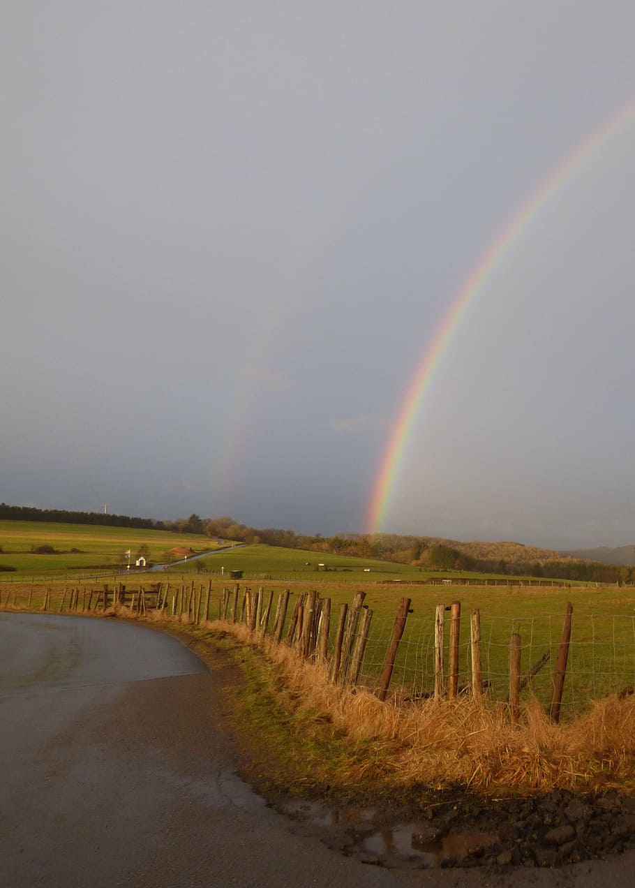 rainbow, rain, dark air, pound sign, february, luxembourg, beauty in nature, scenics - nature, tranquil scene, tranquility
