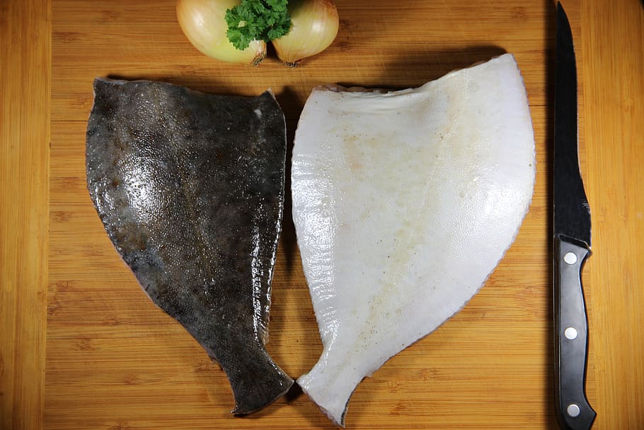 fish, plaice, fresh, knife, preparation, nutrition, white, food, meat, healthy