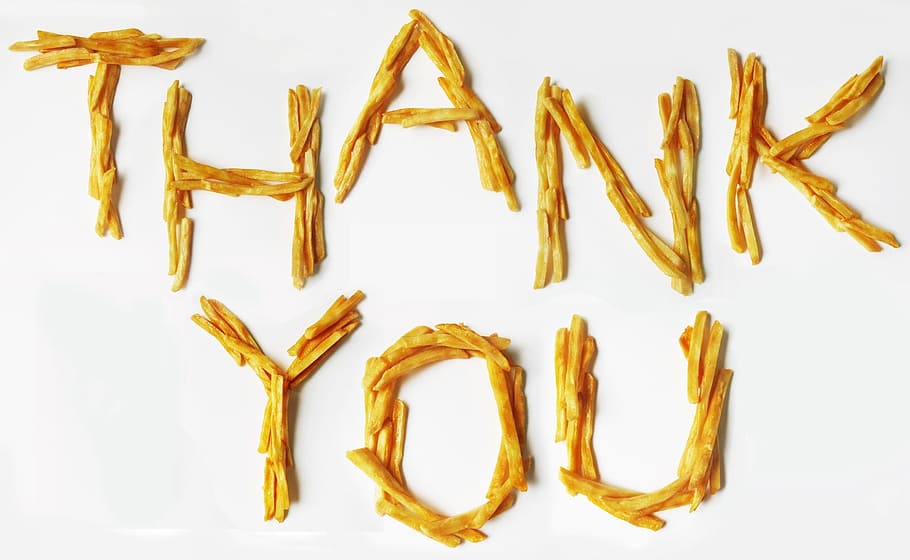 thank, text, white, background, french, fries, potato, message, fried, alphabet