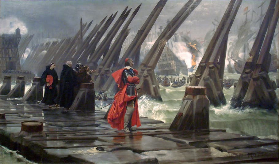 cardinal, richelieu, siege, la, rochelle, france, 1881, Cardinal Richelieu, Siege of La Rochelle, La Rochelle, France