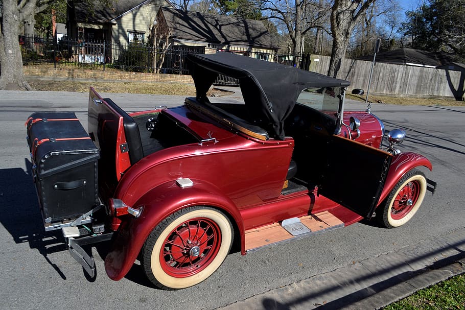 vintage, ford, model a, rag top, car, drop top, red, classic, automobile, auto