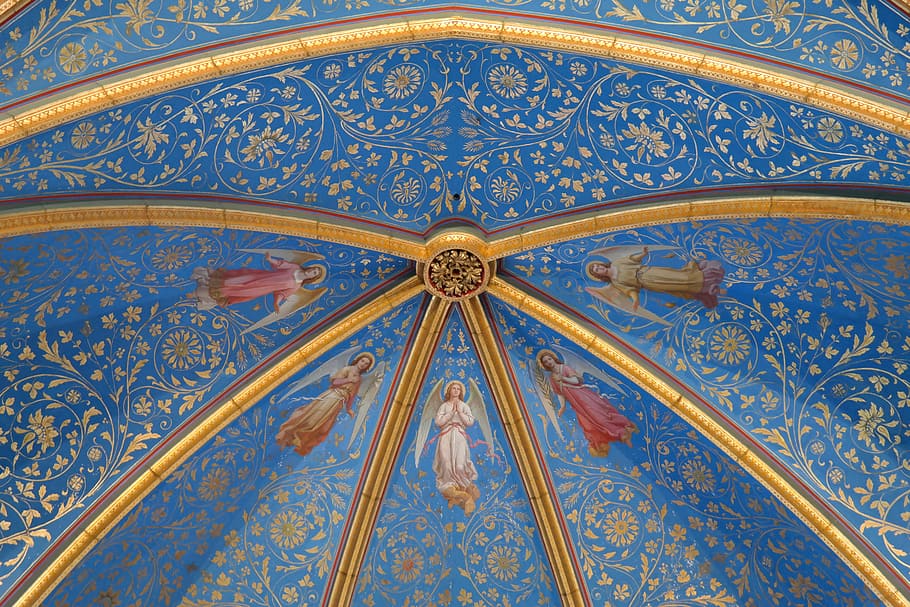 christ chapel, hohenzollern, Christ Chapel, Hohenzollern, ceiling painting, gilded, decorated, protestant, protestant chapel, golden, full frame