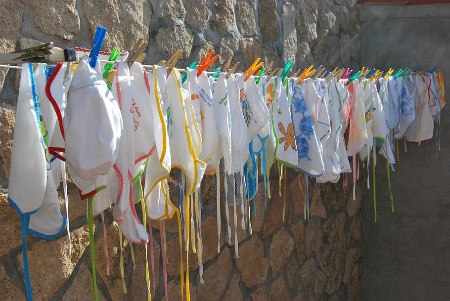 bibs, tend, dry, sun, tweezers, cultures, hanging, multi colored, day, in a row
