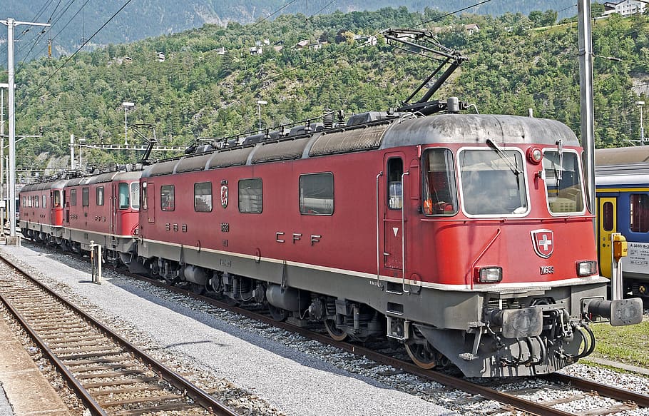 red, cable train, mountains, daytime, switzerland, sbb, powerhouse, 30000 hp, ready for use, mountain ride