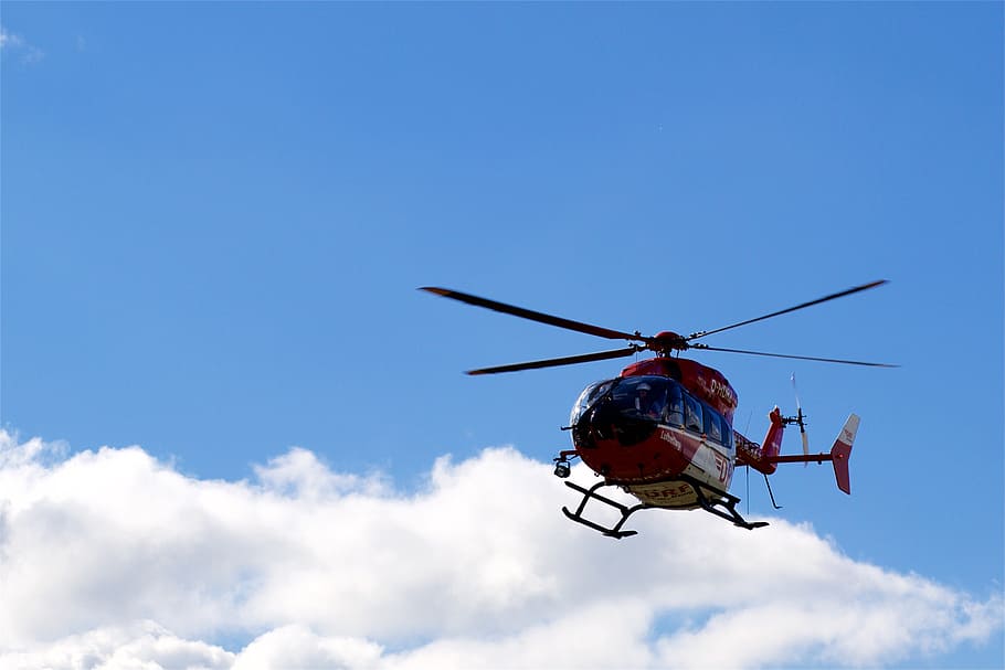 helicopter, sky, fly, blue, clouds, aviation, air, aircraft, rescue helicopter, rescue