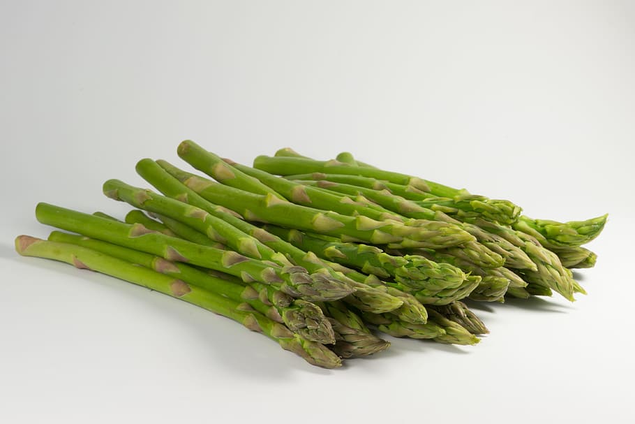 pile, green, asparagus, white, surface, white surface, vegetable, food, fresh, raw