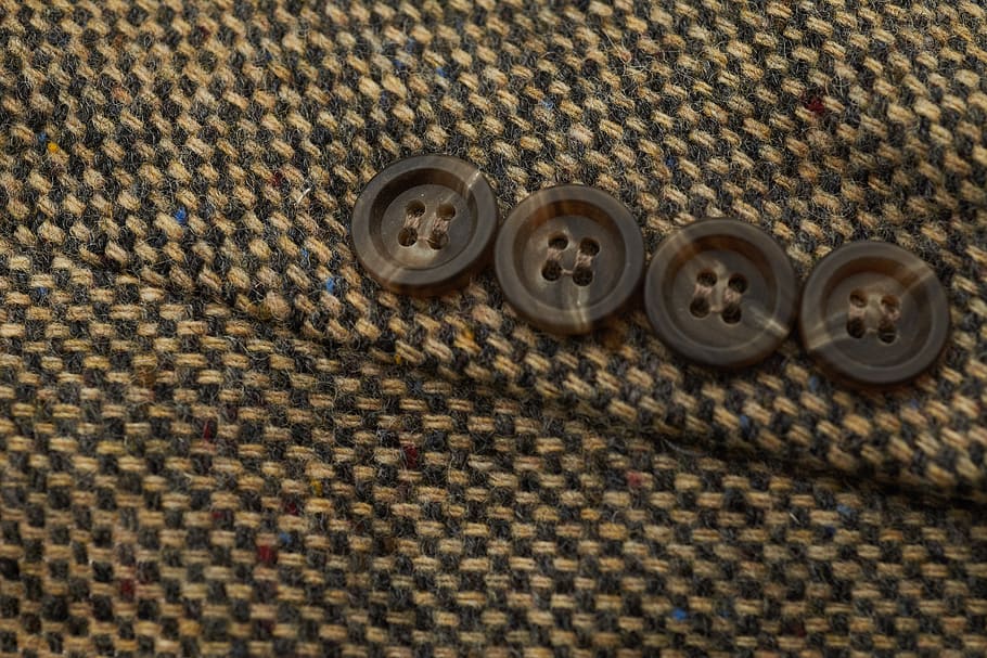 tweed, traje, botones, abrigo, primer plano, lana, diseño, clásico, moda, textura
