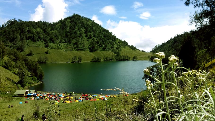 mount, lake, view, nature, beautiful, indonesian, blue, green, java, nature activities