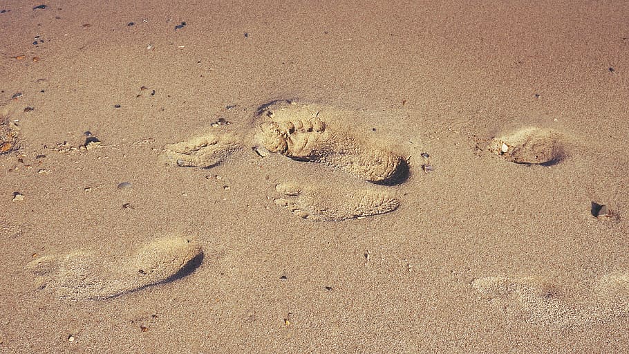 sand, beach, footprints, feet, walking, summer, vacation, holiday, coast, travel