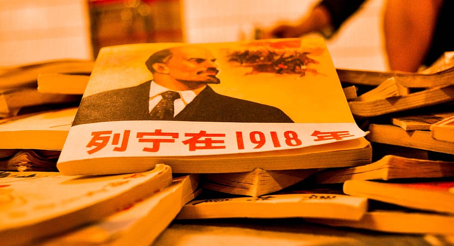 lenin, communist, chinese, books, book pile, soviet, vintage, socialist, leninism, beijing