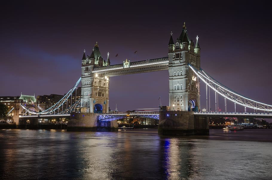 ロンドンブリッジ, タワーブリッジ, ロンドン, 夜, ランドマーク, 造られた構造, 建築, 照らされた, 橋, 旅行先
