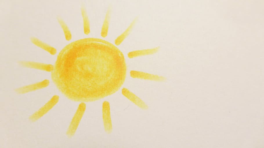 yellow sun illustration, paint, children drawing, sun, day, draw, cheerful, good mood, good day, happy