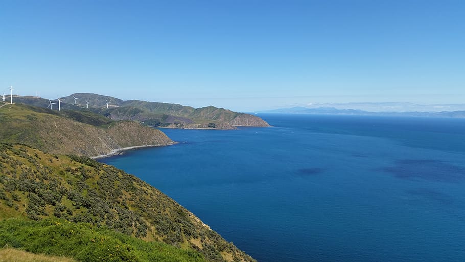 makara, wellington, sea, water, scenics - nature, beauty in nature, tranquil scene, sky, tranquility, blue