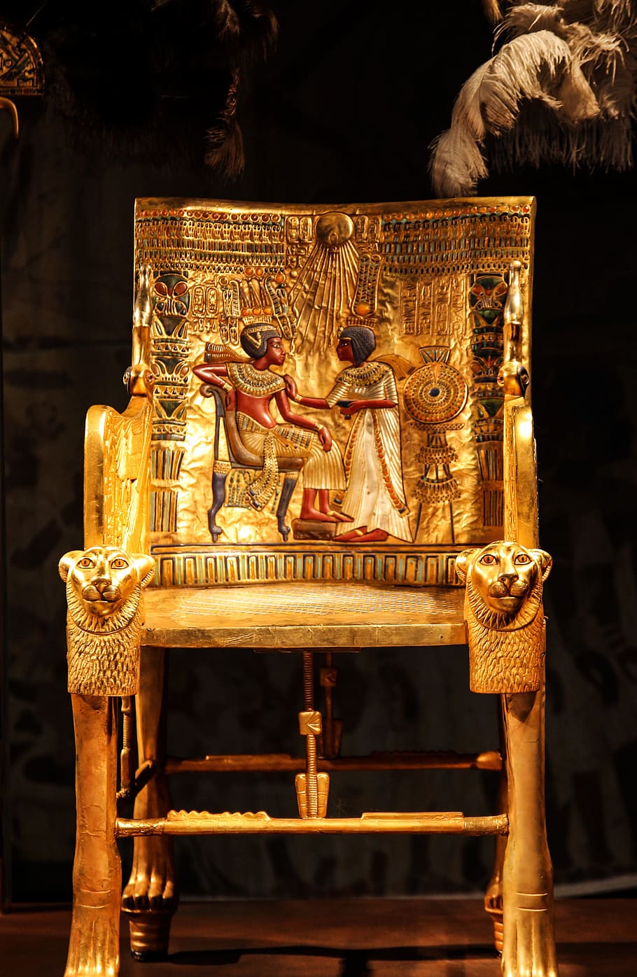 ancient, egypt, engraved, chair, golden, decorated, valuable, treasure, pharaonic, luxor