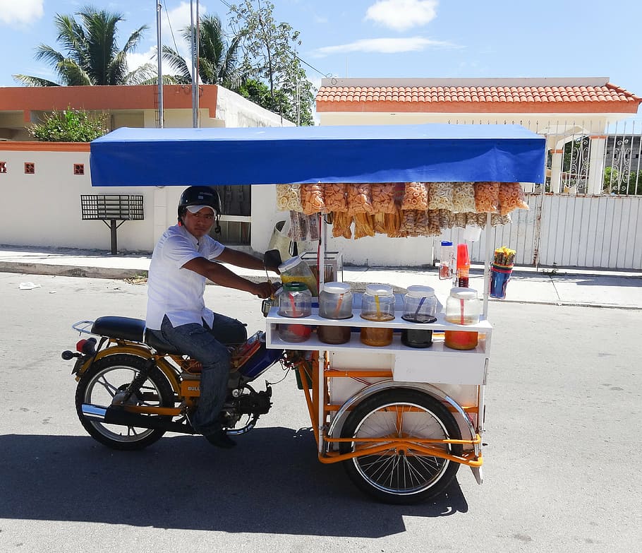 México, vendedor, scooter, comerciante, personas, calle, al aire libre, longitud total, personas reales, una persona